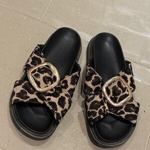 Topshop Leopard Print Sandals with Gold Buckle